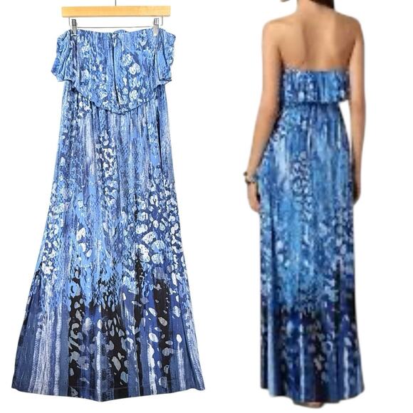SOMA Strapless Maxi Dress Animal Print Blue SIZE XL Womens Coastal SOFT Swim - Picture 1 of 8